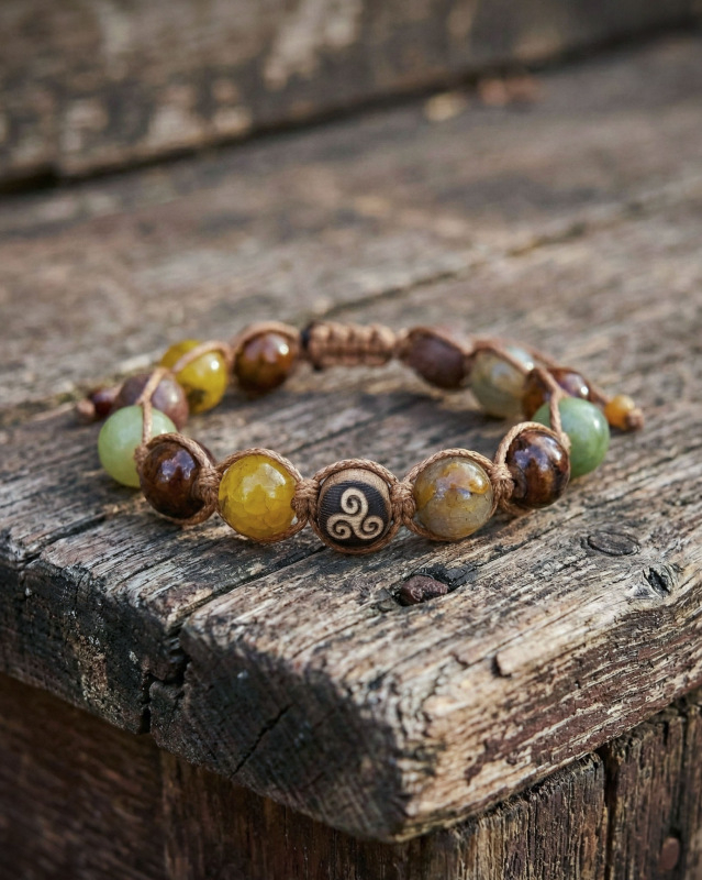 Náramok Triskelion: Dračí Achát, Zelený Jaspis & Láva (10mm)