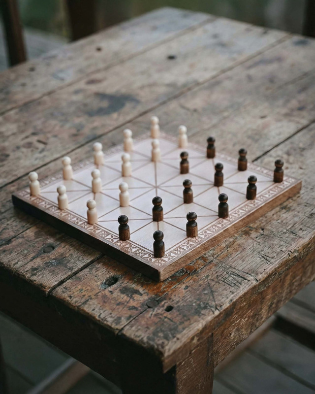 Alquerque – Drevená strategická hra z bukového dreva (30x30 cm) 4