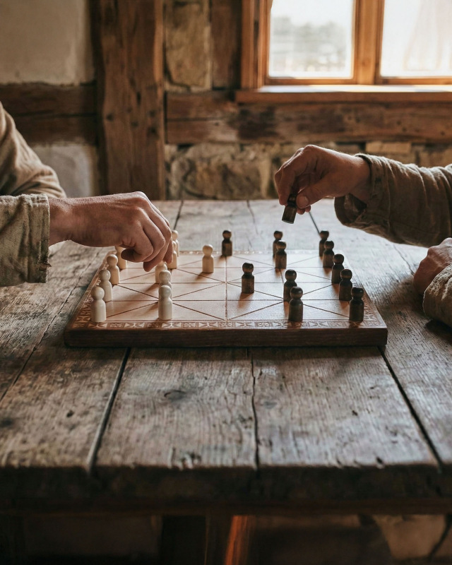 Alquerque – Drevená strategická hra z bukového dreva (30x30 cm) 1